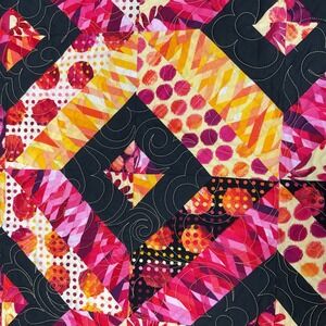 Modern Art Quilt 47x52 Hand Quilted Geometric Signed Fiber Art Wall Hanging